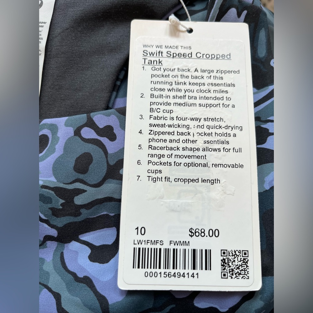 NWT Lululemon Swift Speed Cropped Tank Top *B/C Cup - Flower Meld Multi Sz 10 - Picture 6 of 6